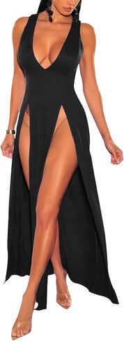 Women's Sexy V Neck Sleeveless High Split Club Party Maxi Dresses in Saudi Arabia