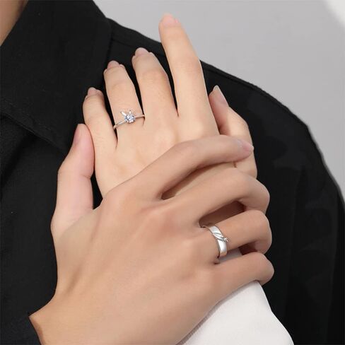 Kokoma Cute Rabbit and Carrot Matching Couple Rings for Him and Hers Crystal Diamond Animal Pet Sterling Silver Open Finger Ring Band Engagement Promise Rings Eternity Rings Adjustable, Crystal, Cubic in Saudi Arabia