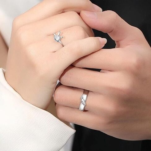 Kokoma Cute Rabbit and Carrot Matching Couple Rings for Him and Hers Crystal Diamond Animal Pet Sterling Silver Open Finger Ring Band Engagement Promise Rings Eternity Rings Adjustable, Crystal, Cubic in Saudi Arabia