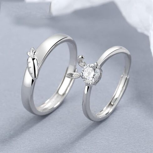 Kokoma Cute Rabbit and Carrot Matching Couple Rings for Him and Hers Crystal Diamond Animal Pet Sterling Silver Open Finger Ring Band Engagement Promise Rings Eternity Rings Adjustable, Crystal, Cubic in Saudi Arabia