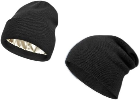 Satin Lined Beanie Hat Cap for Men and Women Winter Warm Fleece Skull Cap Beanies Black in Saudi Arabia