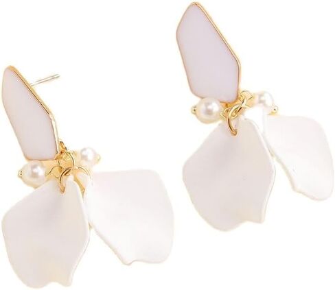 خمر الاكريليك طويلة رومانسية يترك بتلات الورد استرخى أقراط مبالغ فيها زهرة قطرة بيان الأزهار شرابة أقراط للنساء مجوهرات للبنات in Kuwait