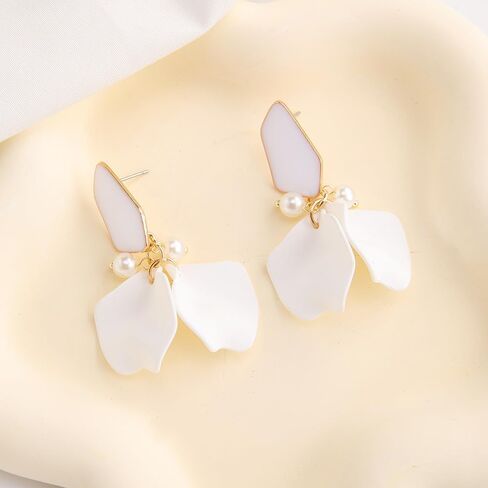 خمر الاكريليك طويلة رومانسية يترك بتلات الورد استرخى أقراط مبالغ فيها زهرة قطرة بيان الأزهار شرابة أقراط للنساء مجوهرات للبنات in Kuwait