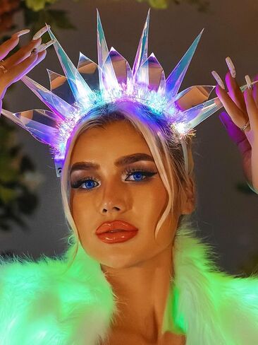 Asooll Light Up Headband LED Crown Headbands Goddess of Liberty Hair Band Party Nightclub Rave Hair Accessories for Women and Girls in Saudi Arabia
