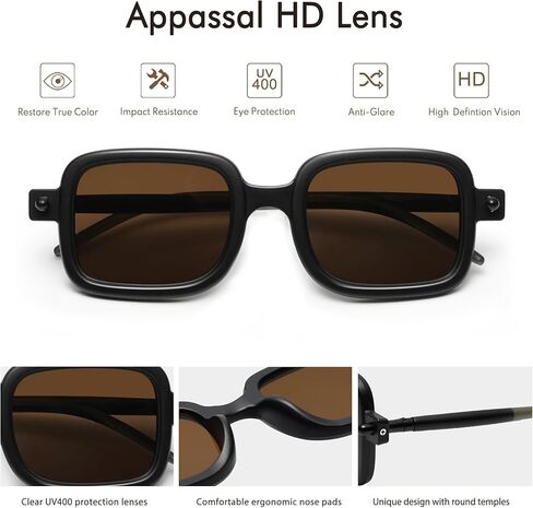 Appassal Retro Square Sunglasses for Women Men Trendy 70s Vintage Stylish Frame UV400 Rectangle Shades AP3686 in Kuwait