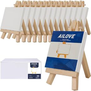 Mini Canvases with Easel Set, Pack of 14, 4" x 4" Inches Mini Canvas Boards and 14pcs 5" Mini Easel, Small Canvas for Professional Kids Art Supplies for Acrylic Pouring and Oil Painting