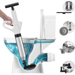 Toilet Plunger, Air Drain Blaster, Drain Clog Remover Tool, Heavy Duty Toilet Plunger with Visual Barometer, Toilet Clog Remover Powerful Toilet Plunger for Sink Bathroom Kitchen Clogged Pipe, Black