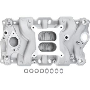 A-Premium Engine Aluminum Dual Plane Intake Manifold Compatible with Chevy 350 1955-1995 - Chevy Small Block - Idle-5500 RPM - 4-Barrel Square Bore