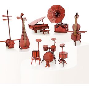 6-in-1 3D Puzzles Music Instrument Set for Adults/Kids with Piano, Gramophone, Drum-kit, Cello, Erhu, and Pipa, for Wooden Decorations, Wood Craft Jigsaw Puzzle for 6 Age up