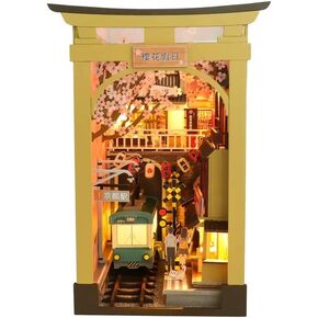 Book Nook Kit Alice in Wonderland Book Nook Kits for Adults, DIY Dollhouse Booknook Miniature Kit Bookshelf Insert Decorative Bookend Model Kits with LED Light/Human Sensor in Saudi Arabia