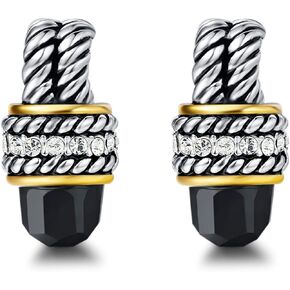 UNY JEWEL Jewelry Two Tone Twisted Wire Cable Facet CZ Designer Inspired Women Post Earring Birthday Valentine Gifts