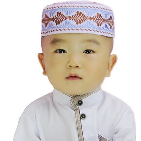 Boys Embroidered Kufi Muslim Prayer Hat Islam Skull Beanie Arabic Prayer Headwear Kofia Topi Taqiyah Hat 3-6Y