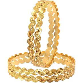 Jewar Bangles Indian Rajasthani Handmade Meena Work Gold Plated Ad Traditional Jewelry gifting wedding 6364 (Golden 4 pc leaf bangle, 2.10)