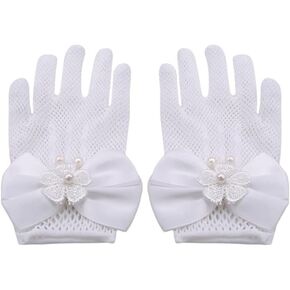 2 Pairs of Lace Bow Gloves White Elegant Floral Gloves Girls Women Summer Gloves Accessories for Dinner Wedding Tea Party