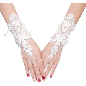 Bridal Lace Gloves White Fingerless Crystal Gloves Flower Rhinestone Wedding Gloves for Women Tea Party Opera