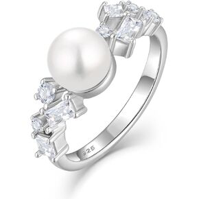STARCHENIE Pearl Ring 925 Sterling Silver Wedding Engagement Jewelry Gift for Women Size 5-10