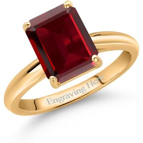 Gem Stone King 10K Yellow Gold Customized and Personalized Emerald Cut 9X7MM Gemstone Birthstone Name Engraved Solitaire Engagement Ring For Women