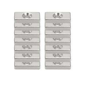 14 Pack Rare Earth Magnets Strong Neodymium Rectangular Magnets with Countersunk Hole for Fridge, DIY, Scientific, Craft, and Office Magnets - Small Magnets 0.78 x 0.4 x 0.16 inch, Pack of 14