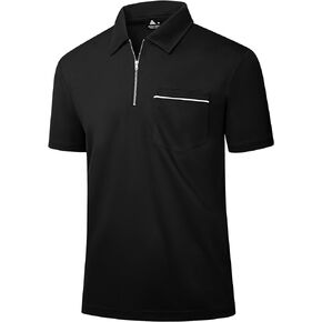 ZITY Mens Polo Shirts Quarter Zip Shirts Casual Classic Lightweight Short Sleeve Golf Collared Shirt with Pocket