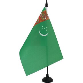 AZ FLAG Turkmenistan Table Flag 5'' x 8'' - Turkmen Desk Flag 21 x 14 cm - Black Plastic Stick and Base
