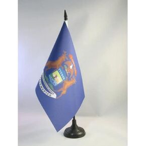 AZ FLAG Michigan Table Flag 5'' x 8'' - US State of Michigan Desk Flag 21 x 14 cm - Black Plastic Stick and Base