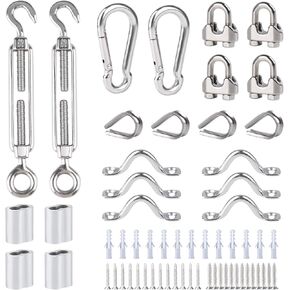 وصلة ربط المقطورة M5، كشتبان من الفولاذ المقاوم للصدأ/مثبت سرج على شكل حرف U/مشبك حلقة تسلق/برغي سنام، مشبك مشبك كابل M4 + ملحقات مختلفة للعين والأكمام كافية لتثبيت سلك شد معلق بسلسلة خفيفة in Kuwait