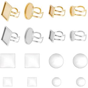 DICOSMETIC 8Pcs Cabochon Ring Trays 10/18mm Square and Round Bezel Finger Ring 2 Colors Stainless Steel Cuff Ring Blanks with 8Pcs Glass Cabochons for DIY Ring Jewelry