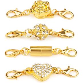 Double Magnetic Necklace Clasps and Closures,4PCS Magnet Necklace Clasp Replacement,Gold Magnetic Jewelry Extenders Clasps Extra Strong for Necklaces,Bracelet,Anklet
