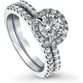 BERRICLE Sterling Silver Halo Wedding Engagement Rings Round Cubic Zirconia CZ Ring Set for Women, Rhodium Plated Size 4-10