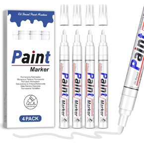 4 Color Paint Pens on Multiple Surfaces, Quick Dry Permanent Paint Markers, Oil-Based Ink Waterproof Paint Marker Pen for Fabric, Rocks Painting, Wood, Metal, Mugs, DIY Craft (Set of 4 Colors)