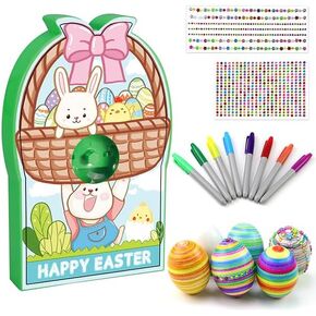 Easter Egg Decorating Kit Kids Egg Decorating Kit Spinner,DIY Easter Egg Coloring Kit with 8 Colorful Markers 6 White Eggs 2 Diamond Stickers,Spinning Egg Decorating Kit Gifts for Boys Girls Toddlers