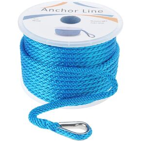 NovelBee 3/8" x 50' Solid Braid MFP Anchor Line,Multi-Filament Polypropylene Anchor Rope for Boat Marine (Blue)