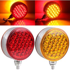 2Pcs 4" Double Face Led Turn Signal Lights 48LED, Round Double Face Led Fender Pedestal Lights Stop Turn Tail Amber/Red Post Mount Dual Face Led Trailer Lights 10V-30V for Truck Trailer Towing