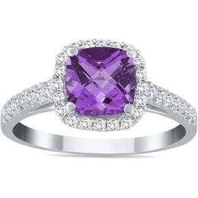 SZUL Genuine Gemstone and Diamond Ring in 10K White Gold