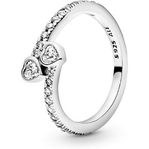 Pandora Two Sparkling Hearts Ring - The Ultimate Symbol of Love - Sterling Silver Ring for Women - Mother's Day Gift - Sterling Silver with Clear Cubic Zirconia - With Gift Box