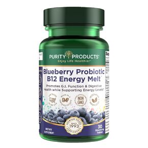 Purity Products Blueberry Probiotic B12 Energy Melt ProDura Clinical Probiotic - Organic Blueberries, Methylcobalamin B-12-30 Melts