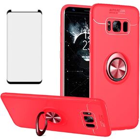 حافظة هاتف Asuwish لهاتف Samsung Galaxy S8 Plus مع غطاء واقي شاشة من الزجاج المقسى وحامل حلقي ومسند خلية من السيليكون الواقي Glaxay S8plus S 8 8plus 8S Edge S8+ SM-G955U للنساء والرجال باللون الأسود