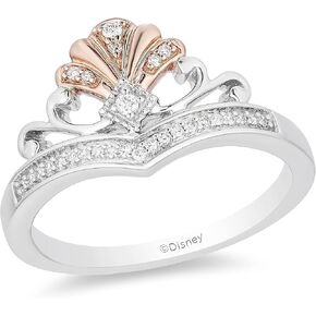 Jewelili Enchanted Disney Fine Jewelry 14K Rose Gold over Sterling Silver 1/10 Cttw Diamond Ariel Shell Tiara Ring in Kuwait