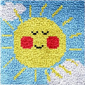 Latch Hook Kits for Kids,DIY Rug Crafts Sun Pattern Color Printed Canvas,Latch Hook Kits for Beginners Handmade Needlework Crafts Home Decoration,12"x12"