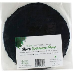 Shizen Design, Watercolor Paper, Black, Hot Press, 8 Inch Circle, Pack of 5 Sheets, NR 810