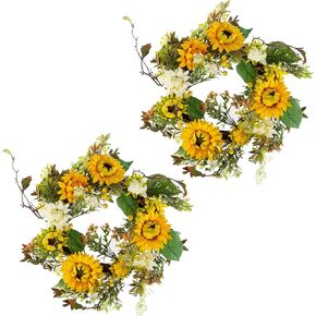 Sunflower Wreaths - Set of Two 20-Inch Artificial Spring, Summer, or Fall Wreaths for Home Decor - Wreaths for Indoors or Covered Patio by Pure Garden