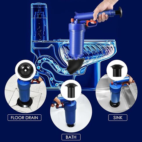 Toilet Plunger, Drain Clog Remover Tool with 4 Sized Suckers, High Pressure Air Drain Blaster Gun, Tub Drain Cleaner Opener, Sink Plunger for Bathroom Kitchen Bathtub Toilet Floor Drain Clogged Pipe in Saudi Arabia