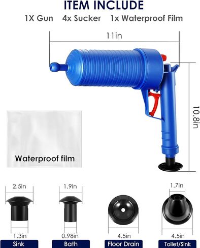 Toilet Plunger, Drain Clog Remover Tool with 4 Sized Suckers, High Pressure Air Drain Blaster Gun, Tub Drain Cleaner Opener, Sink Plunger for Bathroom Kitchen Bathtub Toilet Floor Drain Clogged Pipe in Saudi Arabia