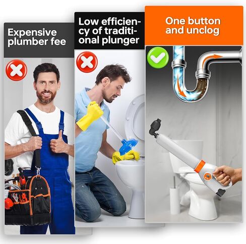 Electric Toilet Plunger, Plunge Blaster, Cordless High Pressure Electric Toilet Plunger, Air Drain Blaster with Digital Barometer, Rechargeable air Plunger for Unclogging Toilet Sink Drain in Saudi Arabia