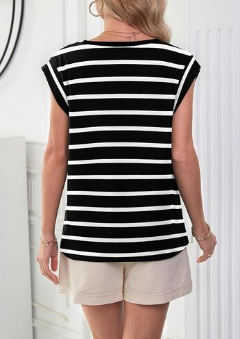 WIHOLL Womens Cap Sleeve Summer Tops Basic Tee Shirts with Front Pocket Casual Loose Fit 2024 Trendy in Saudi Arabia