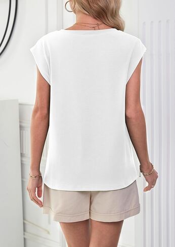 WIHOLL Womens Cap Sleeve Summer Tops Basic Tee Shirts with Front Pocket Casual Loose Fit 2024 Trendy in Saudi Arabia