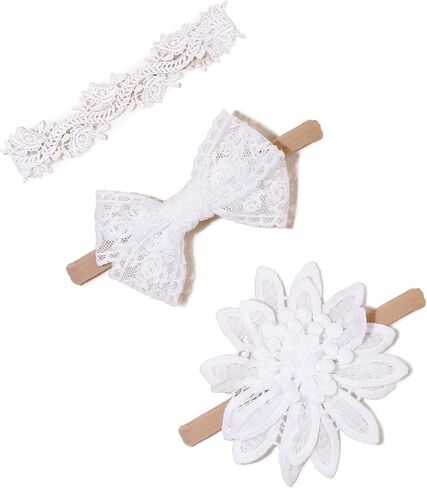 Baby Girl Headbands and Bows, 3 Pcs Soft Flower Nylon Elastic Hair Bands Headband Bow Cute Hair Accessories for Infant Toddler in Saudi Arabia