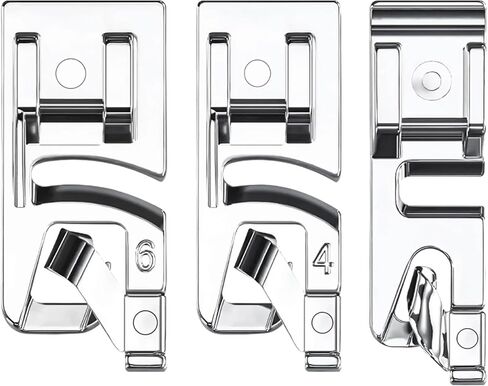 3 قطع من قدم الحاشية الملفوفة، قدم ماكينة الخياطة للمغني، ماكينة الخياطة الأخ، قدم ضاغطة ذات الحاشية الملفوفة مع 3 مقاسات (3 مم/4 مم/6 مم) in Kuwait