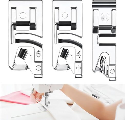 3 قطع من قدم الحاشية الملفوفة، قدم ماكينة الخياطة للمغني، ماكينة الخياطة الأخ، قدم ضاغطة ذات الحاشية الملفوفة مع 3 مقاسات (3 مم/4 مم/6 مم) in Kuwait