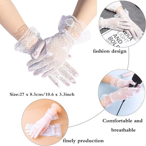 زوجان من قفازات الدانتيل النسائية الأنيقة، قفازات الدانتيل القصيرة، قفازات دانتيل الزهور، قفازات المعصم لحفلات الزفاف والهالوين وحفلات التخرج وحفلات الشاي والولائم - نمط أبيض 2 in Kuwait